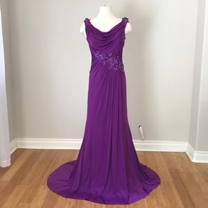 Val Stefani Purple Sequin Embroidered Gown -4